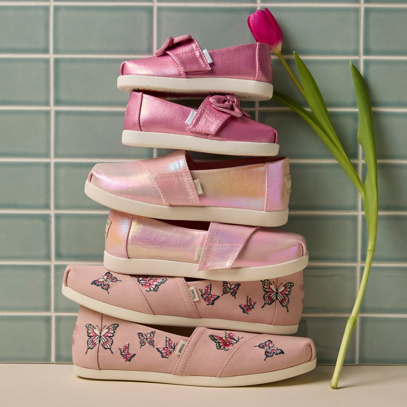 Kids Shoe Alpargata Classic Kids Shoe Rose Pink Metallic Twill/Bow - Image 2