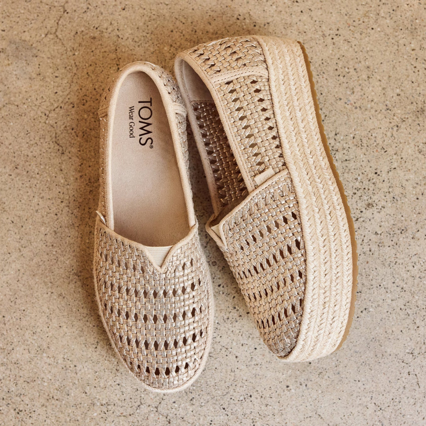 Valencia Platform Espadrille Champagne Metallic Basket Weave - Image 2