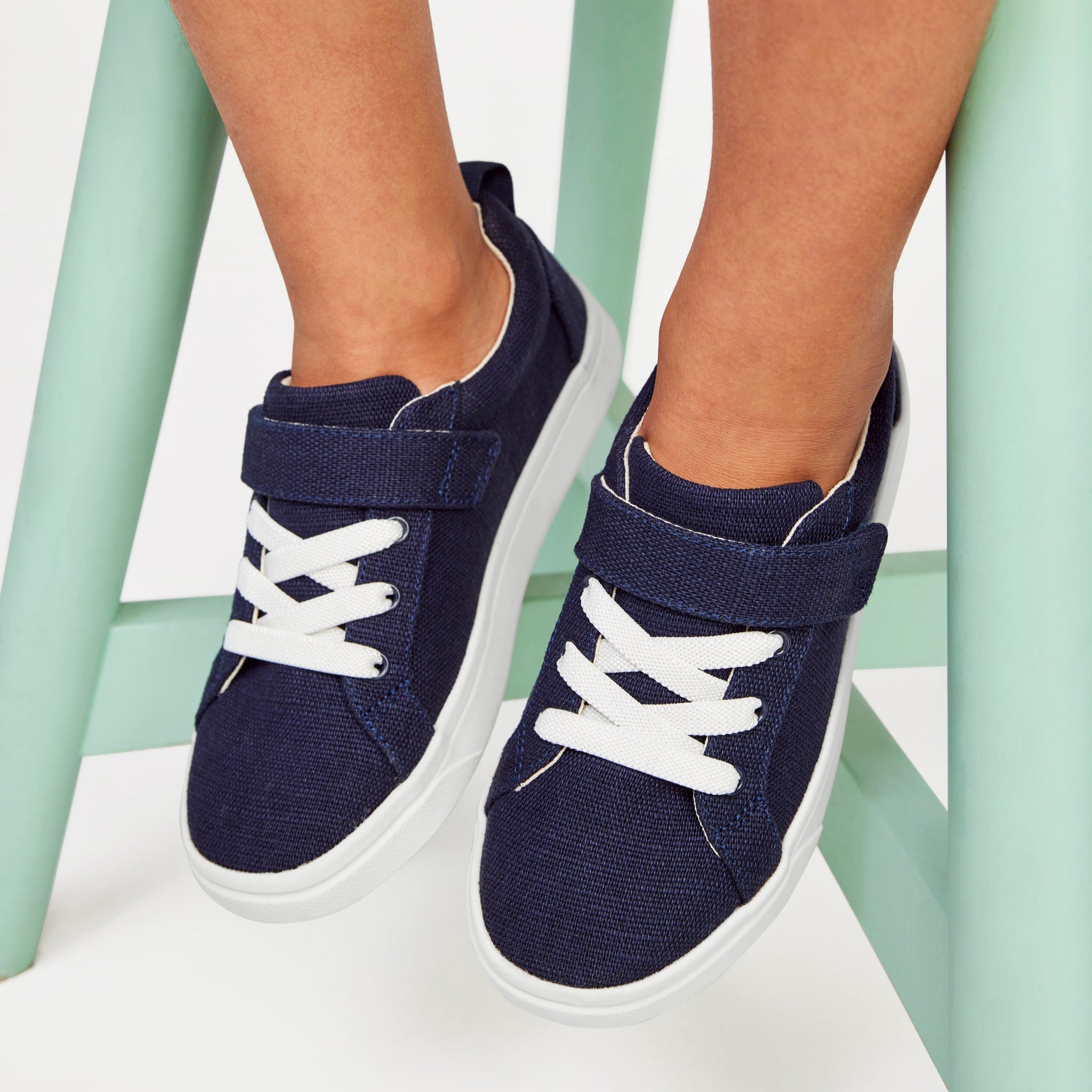 Cruz Lace-Up Navy Heritage Canvas Kids Sneaker - Image 3