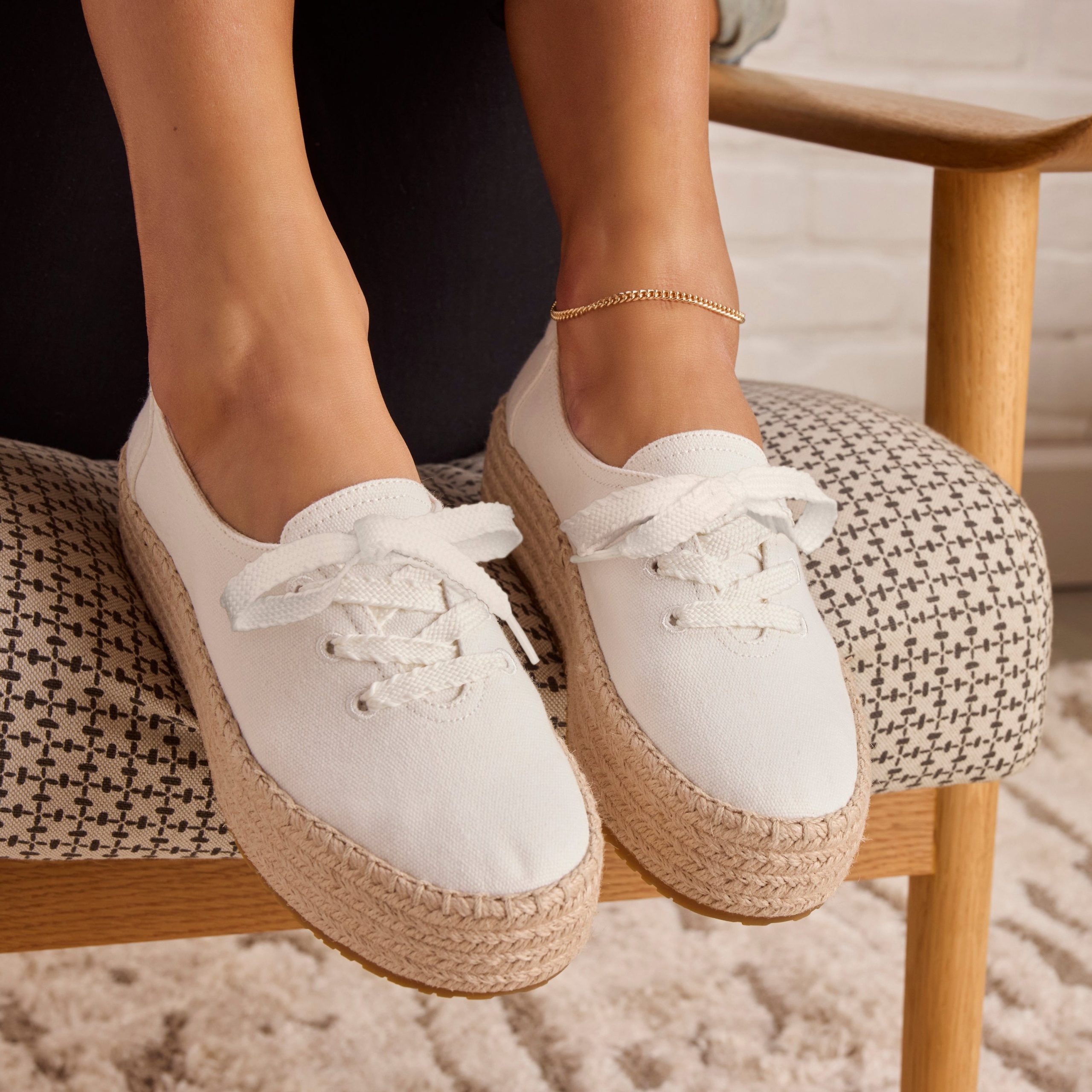 Womens Valencia Lace-Up Platform Espadrille White Canvas - Image 2