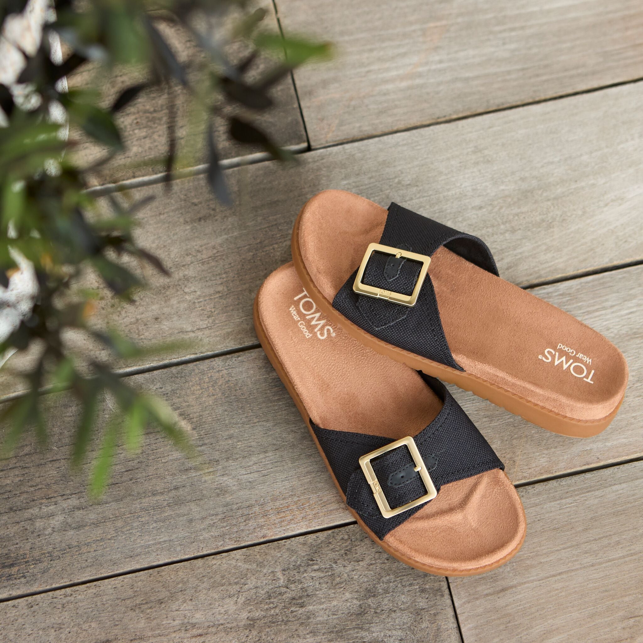 Womens Marin Slide Sandal Black Canvas - Image 2