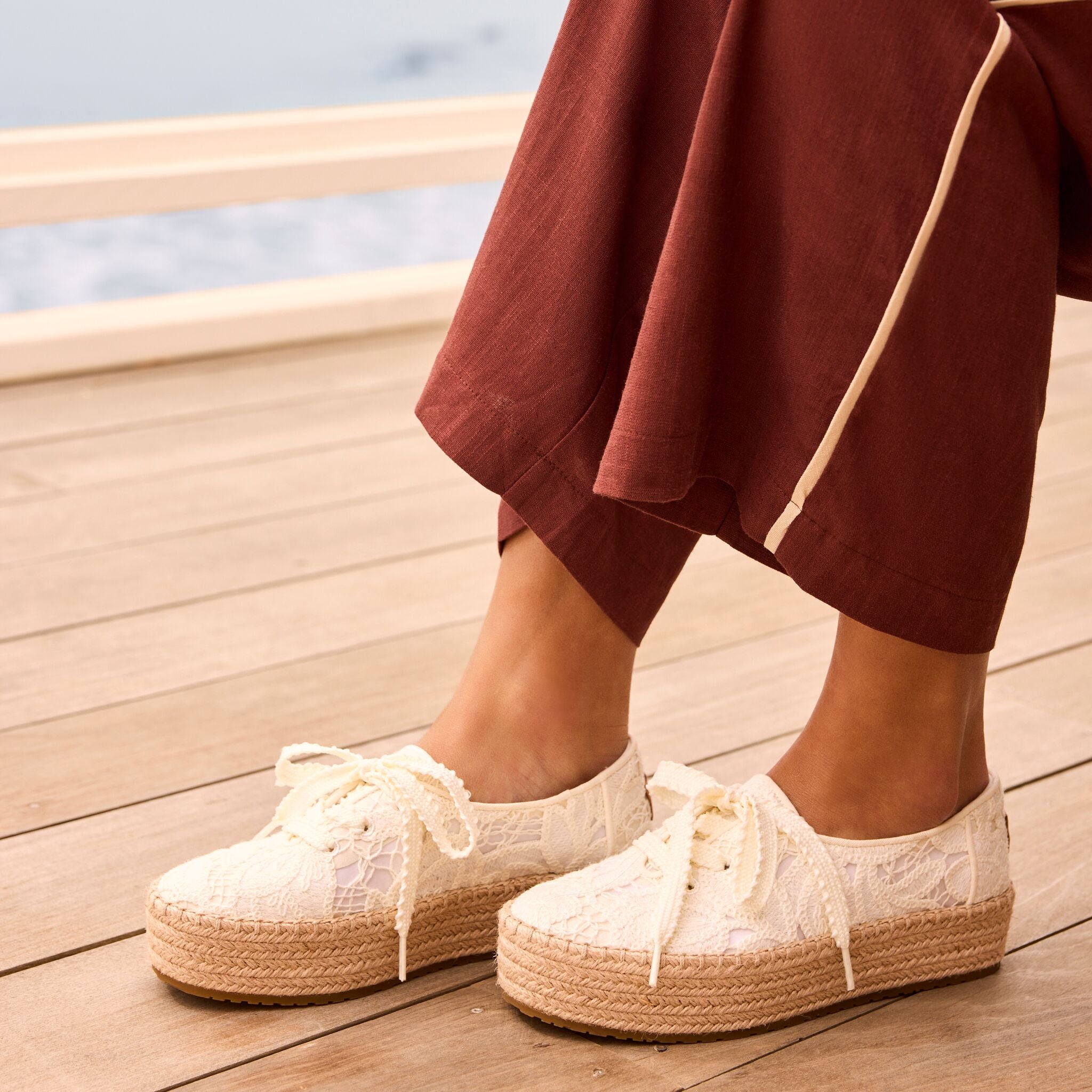Womens Valencia Lace-Up Platform Espadrille Egret Floral Crochet - Image 2
