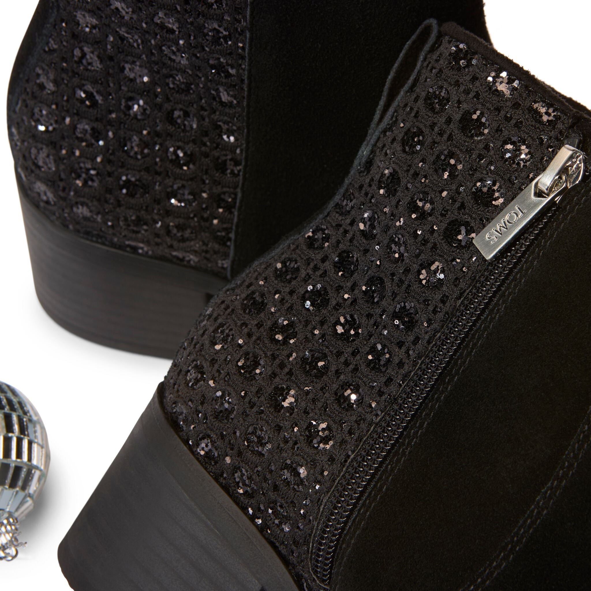 Womens Delilah Heeled Boot Black Geometric Sequins - Image 2