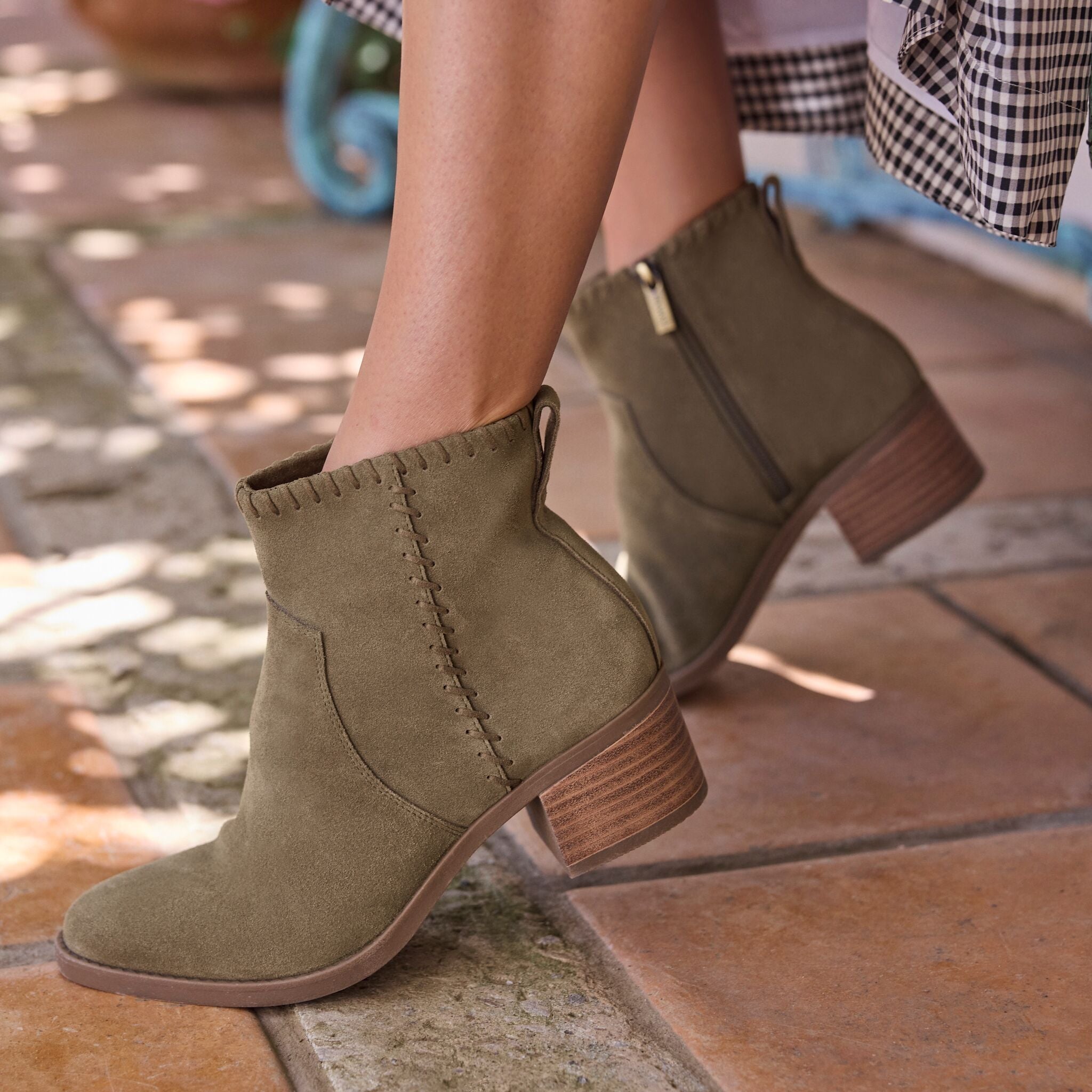 Womens Delilah Heeled Boot Water Repellent Military Olive Suede - Image 2